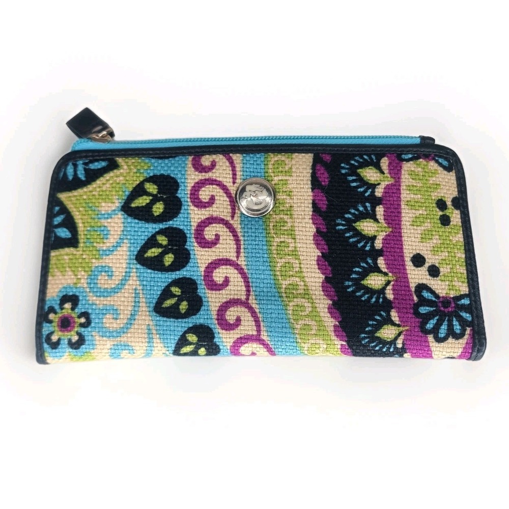 Spartina 449‎ Daufuskie Island Floral Snap Wallet Linen Print Leather Bifold